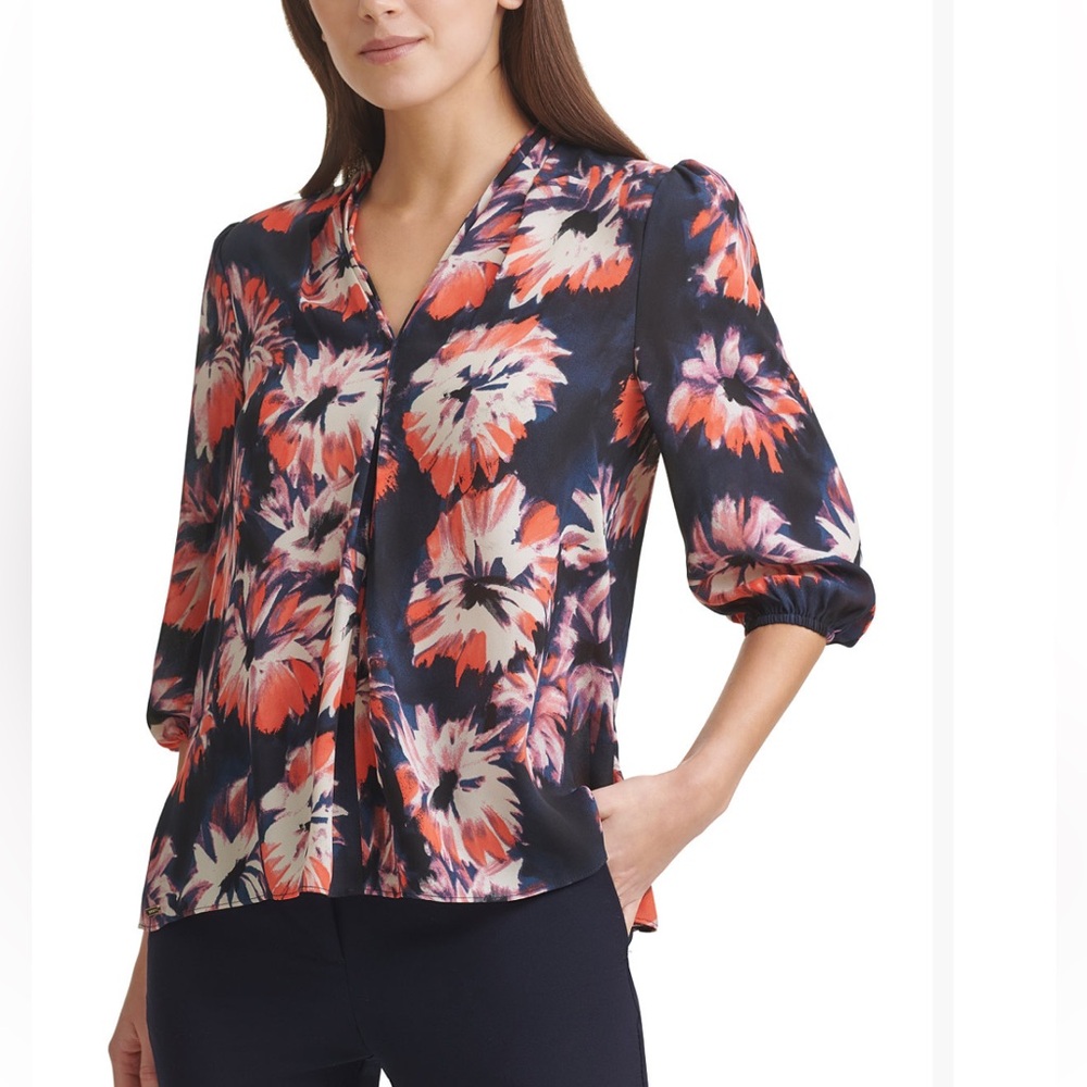 DKNY Floral Print Women's V-Neck Top